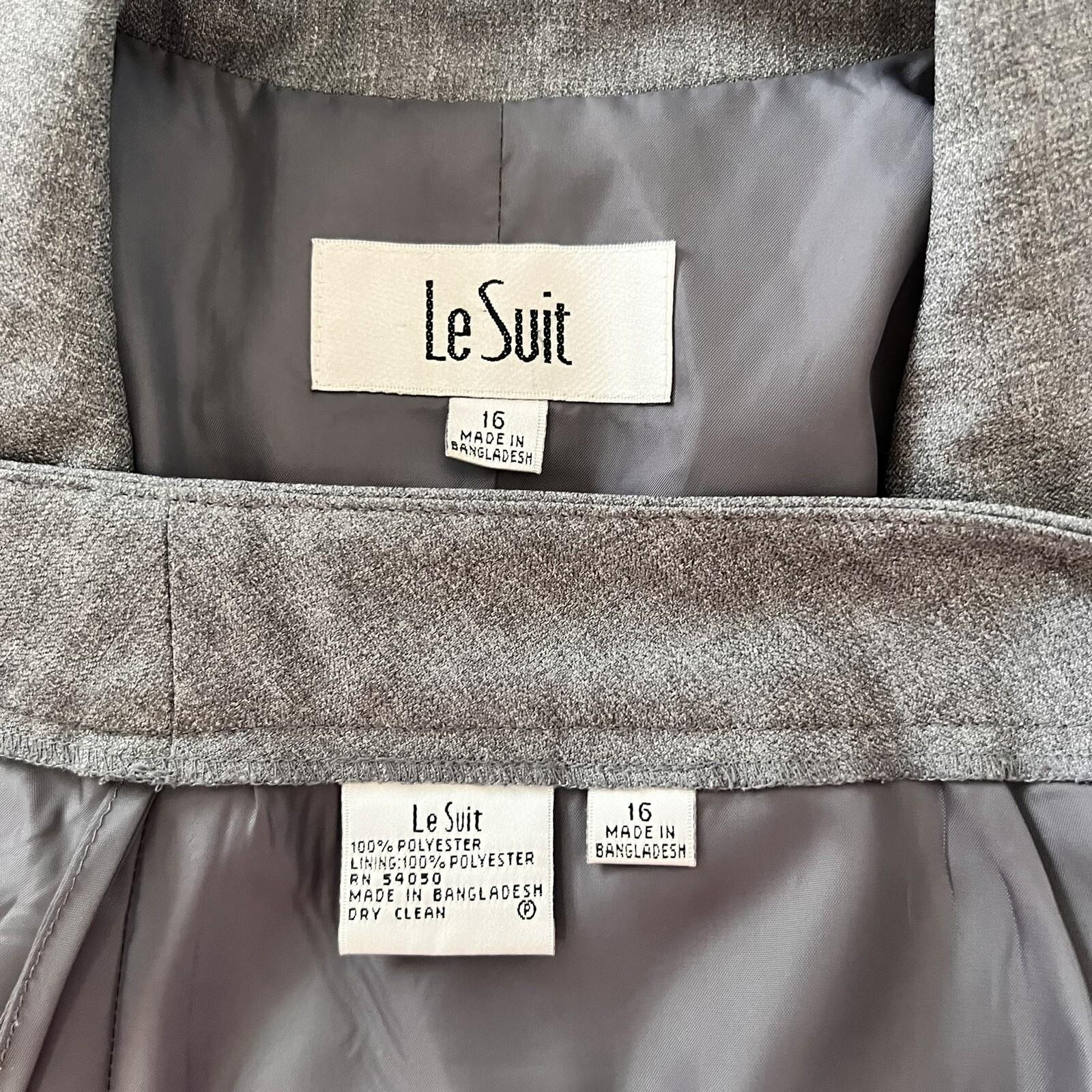 Le Suit Women  Polyester Pant Suit Size 16 Gray Lined Notch Collar Career 2PC