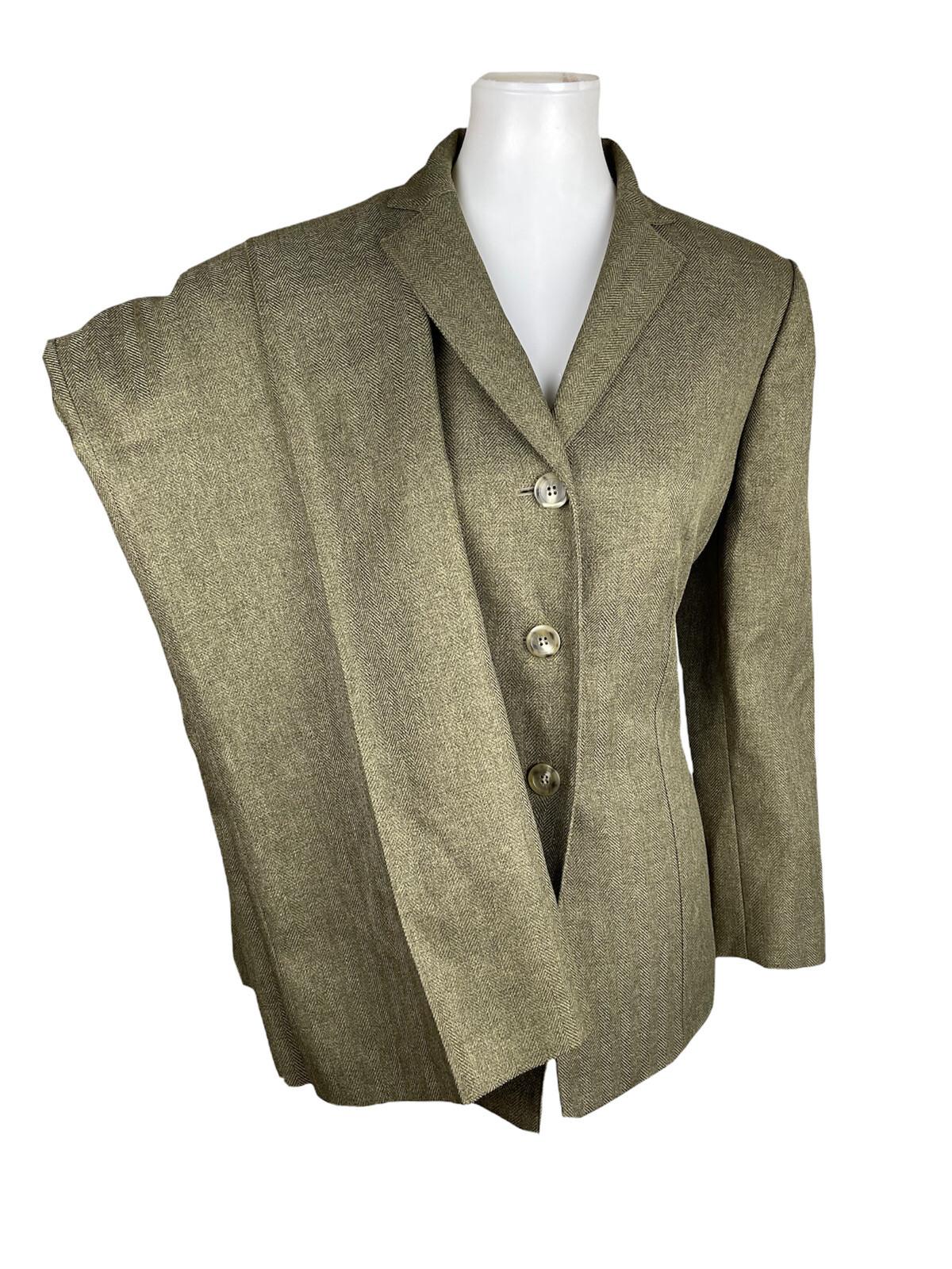 Le Suit Women Polyester Pant Suit Size 10P Green Notch Collar Lined 2PC