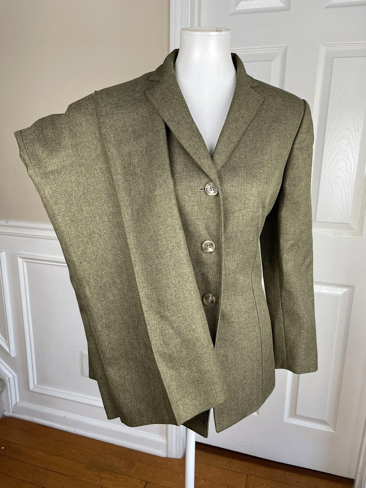 Le Suit Women Polyester Pant Suit Size 10P Green Notch Collar Lined 2PC