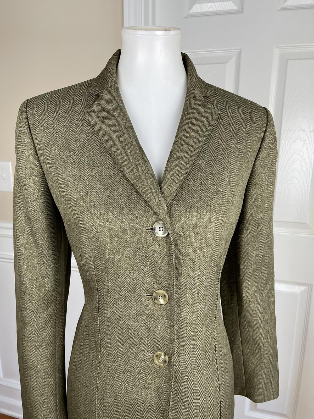 Le Suit Women Polyester Pant Suit Size 10P Green Notch Collar Lined 2PC
