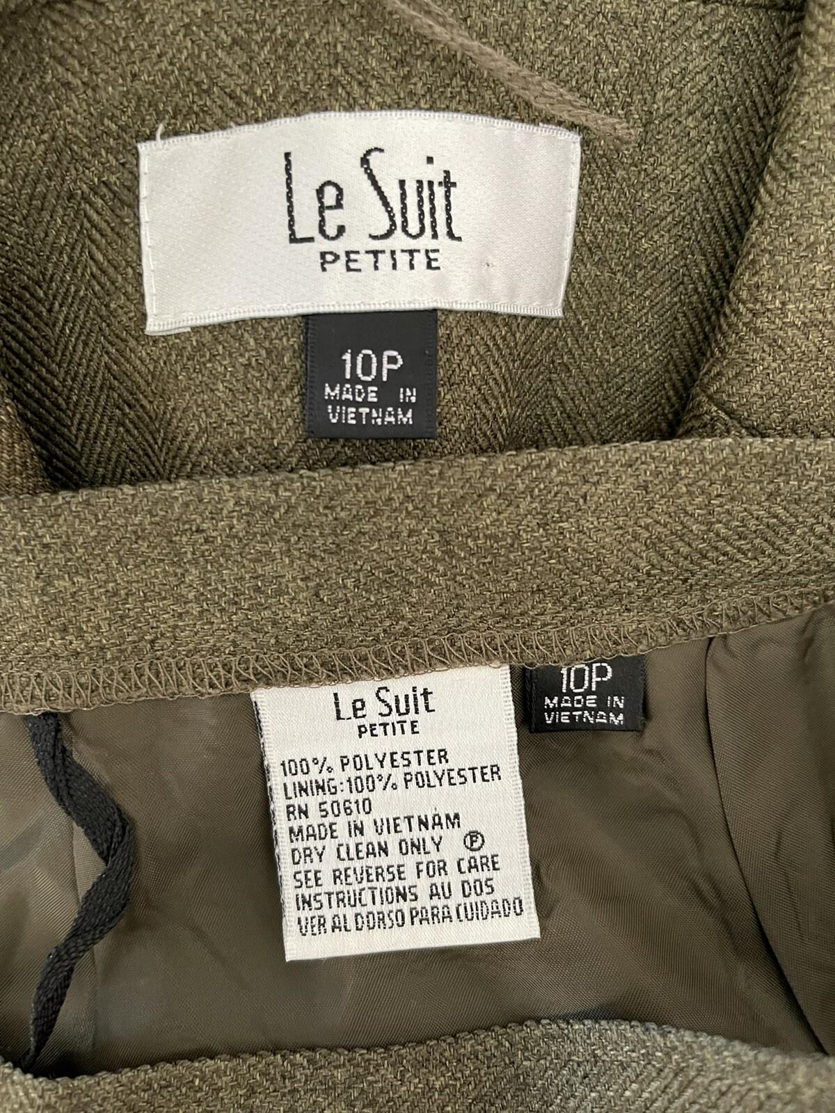 Le Suit Women Polyester Pant Suit Size 10P Green Notch Collar Lined 2PC