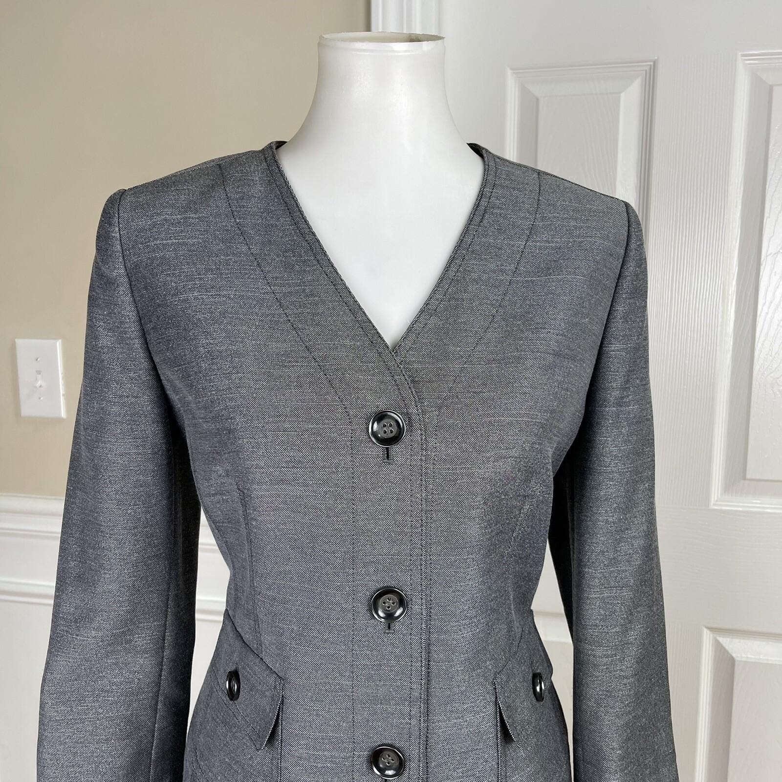 New LE SUIT 2PC Black White Collarless Polyester Skirt Suit Size 8 MSRP 0