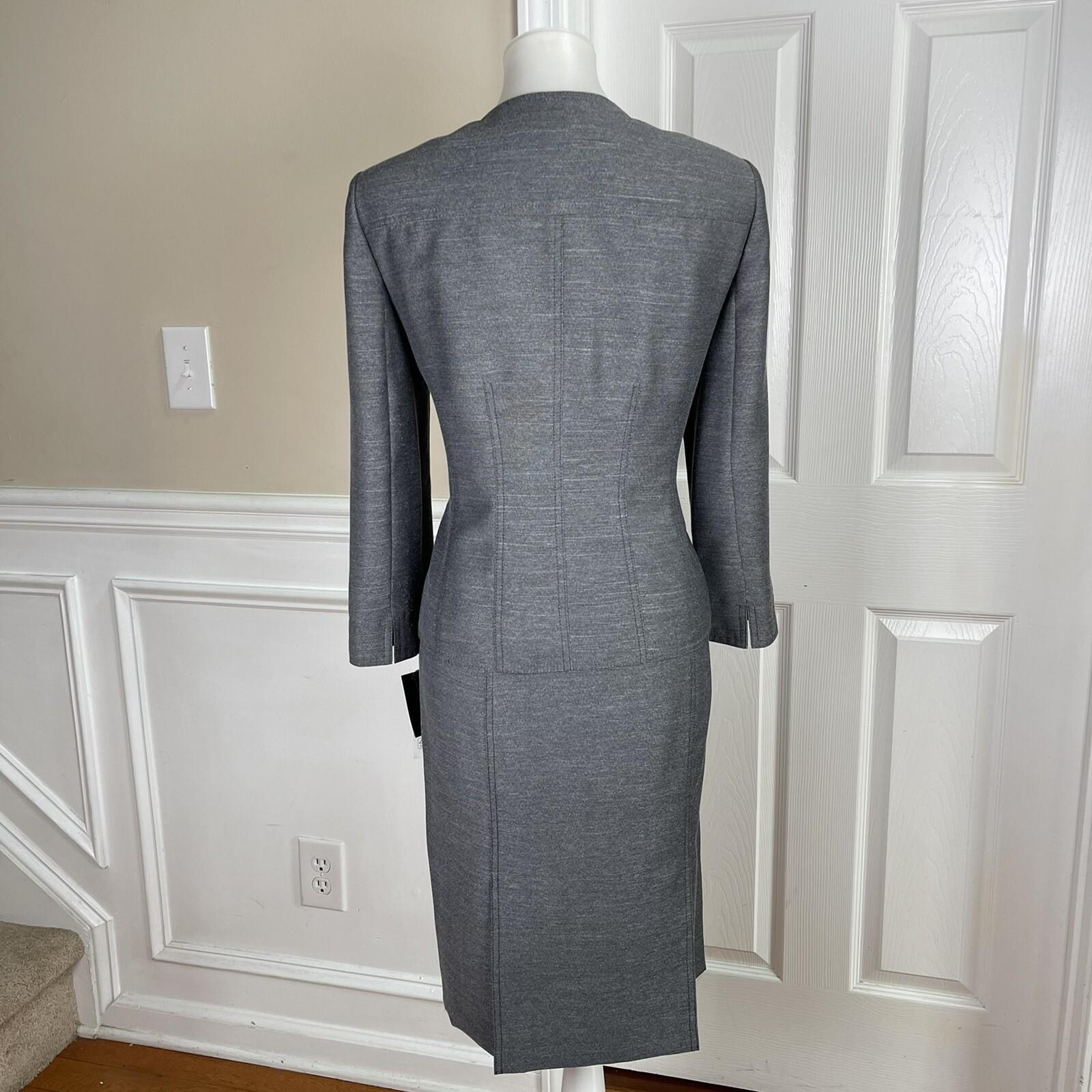 New LE SUIT 2PC Black White Collarless Polyester Skirt Suit Size 8 MSRP 0