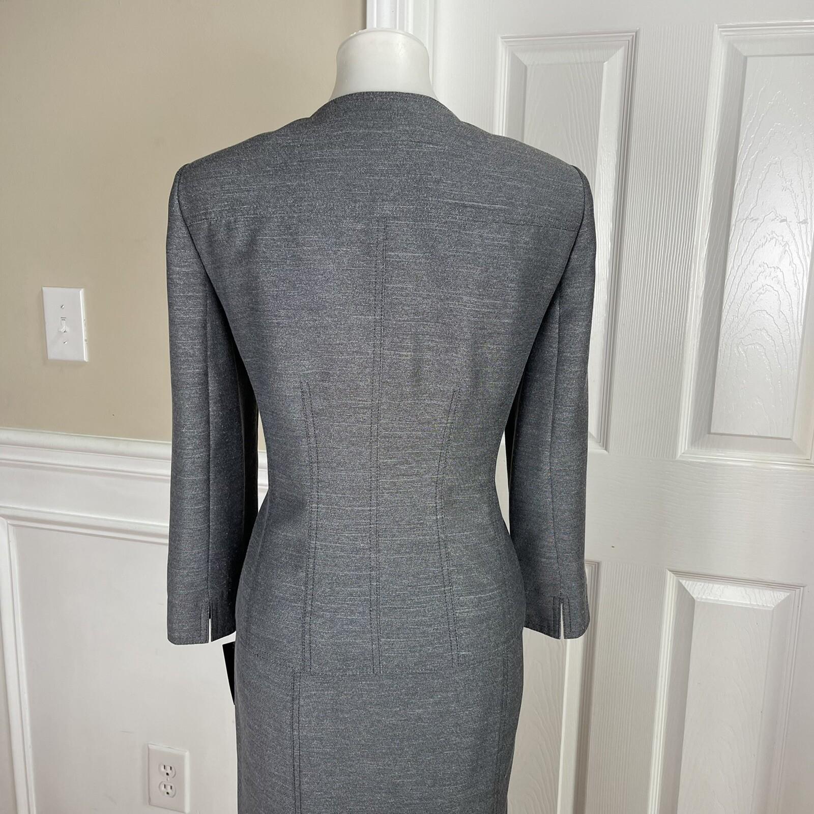 New LE SUIT 2PC Black White Collarless Polyester Skirt Suit Size 8 MSRP 0