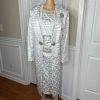 NIGHT STUIDO NY Cotton Metallic  Skirt Suit Top 20 Beaded Silver Cocktail Church
