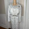 NIGHT STUIDO NY Cotton Metallic  Skirt Suit Top 20 Beaded Silver Cocktail Church