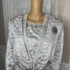 NIGHT STUIDO NY Cotton Metallic  Skirt Suit Top 20 Beaded Silver Cocktail Church