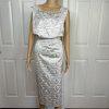 NIGHT STUIDO NY Cotton Metallic  Skirt Suit Top 20 Beaded Silver Cocktail Church