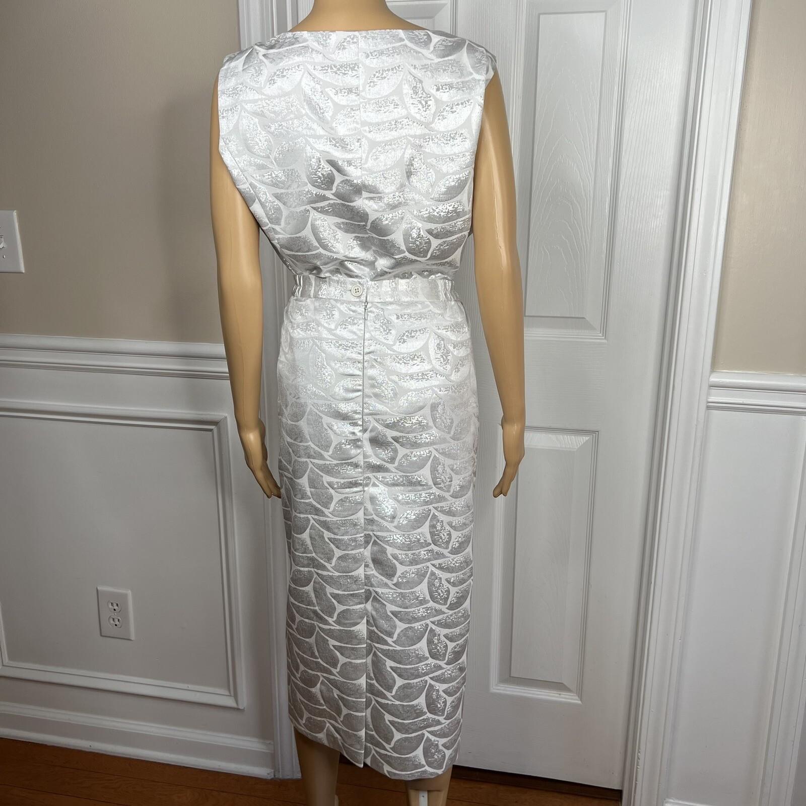 NIGHT STUIDO NY Cotton Metallic  Skirt Suit Top 20 Beaded Silver Cocktail Church