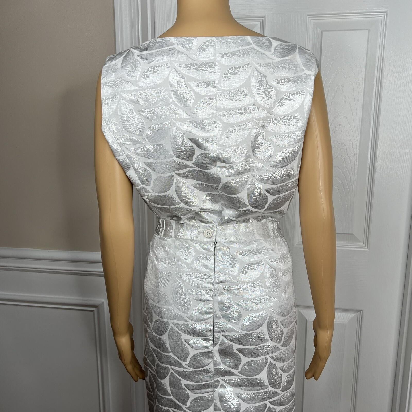 NIGHT STUIDO NY Cotton Metallic  Skirt Suit Top 20 Beaded Silver Cocktail Church
