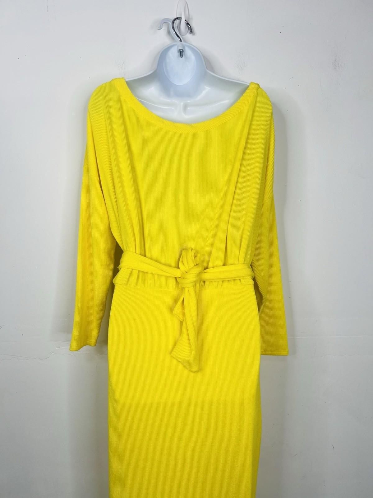 Fashion Nova Polyester Stretch Warm Maxi Dress L/XL Yellow Tied Down Ribbed