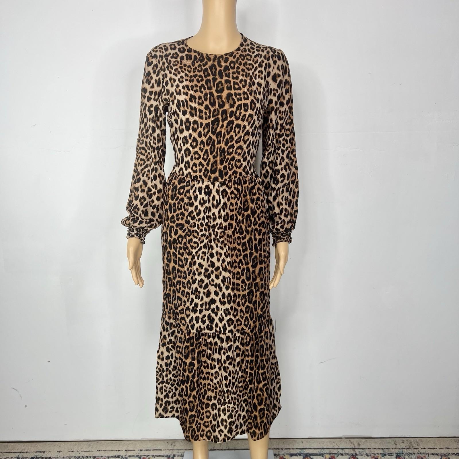 10-1200.jpg H&M Leopard Print Dress Size XS Long Sleeve Brown Black Boho Retro 90s Y2K