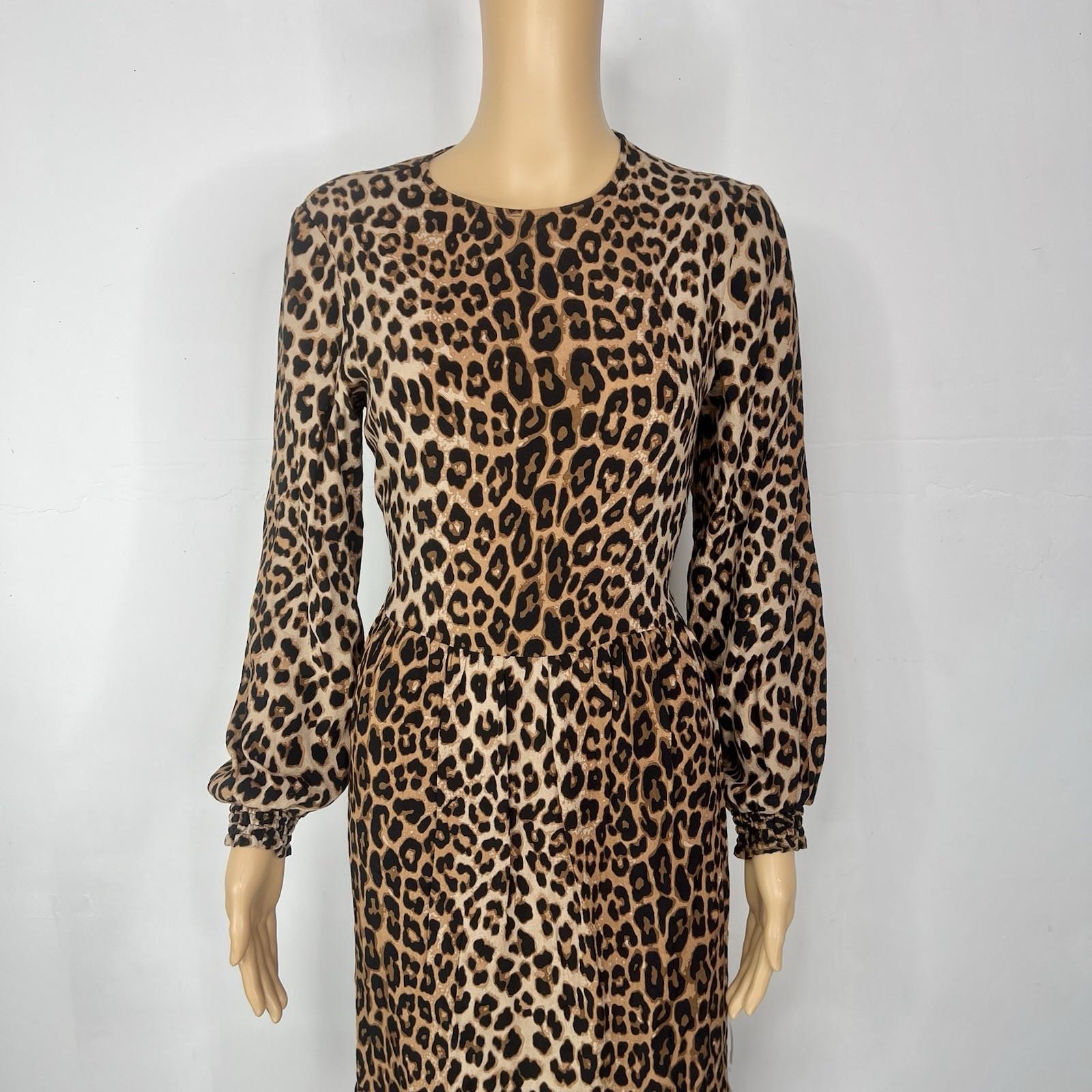 10-1201.jpg H&M Leopard Print Dress Size XS Long Sleeve Brown Black Boho Retro 90s Y2K
