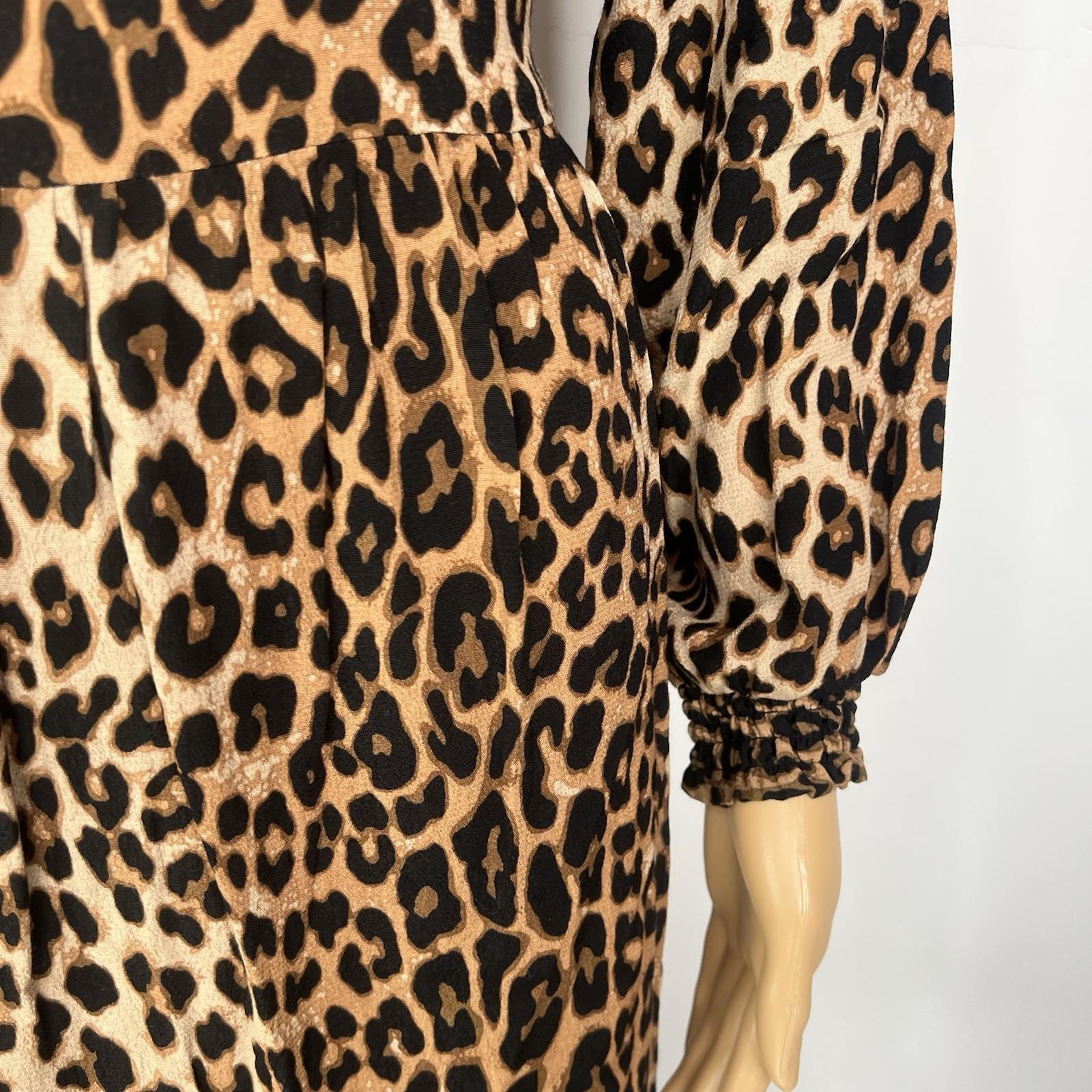 10-1202.jpg H&M Leopard Print Dress Size XS Long Sleeve Brown Black Boho Retro 90s Y2K
