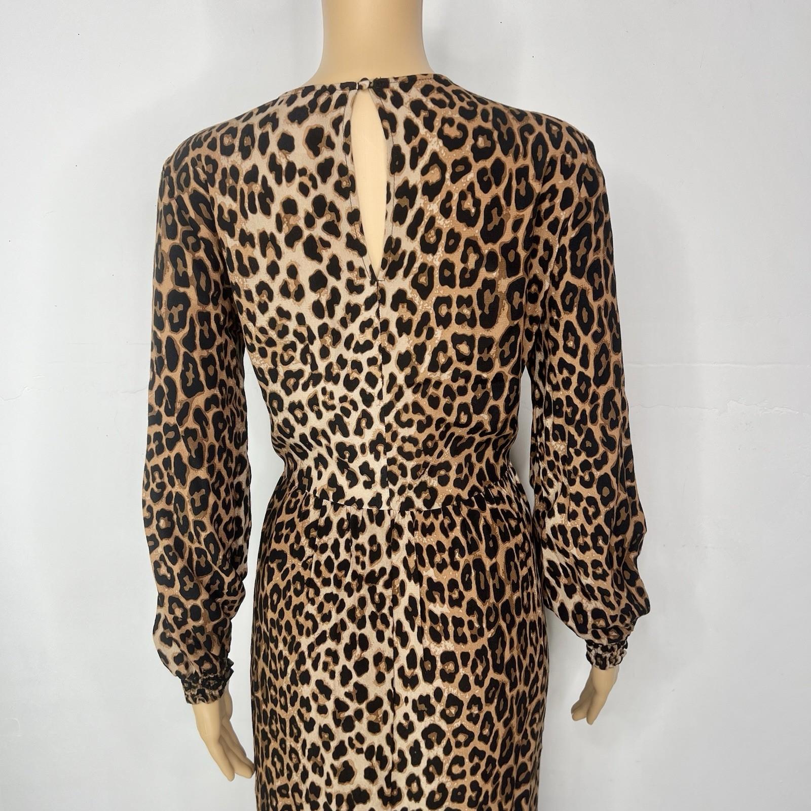 10-1204.jpg H&M Leopard Print Dress Size XS Long Sleeve Brown Black Boho Retro 90s Y2K