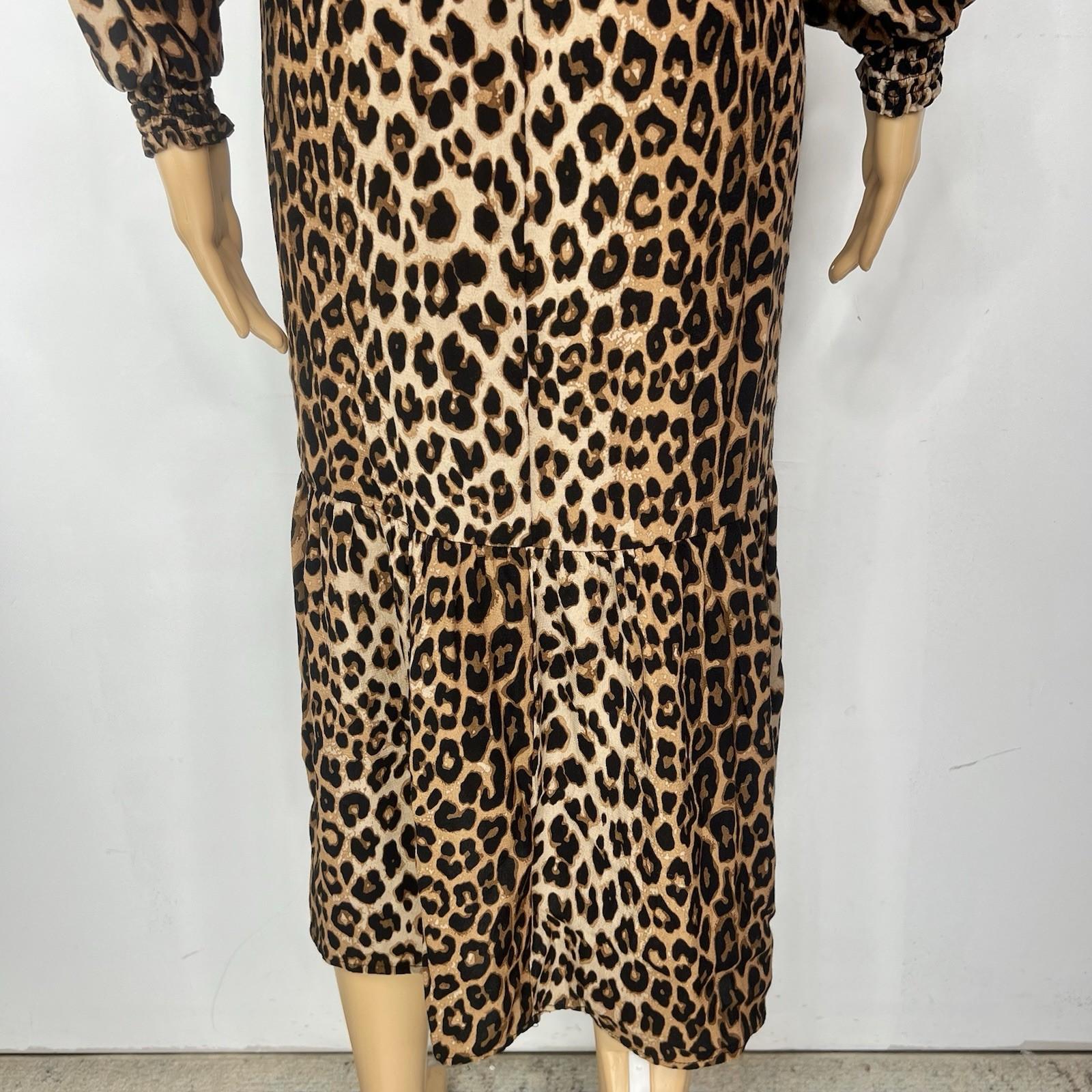 10-1205.jpg H&M Leopard Print Dress Size XS Long Sleeve Brown Black Boho Retro 90s Y2K