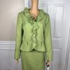 New EMILY 2PC Avocado Polyester Lined Ruffle Collar Cocktail Skirt Suit Size 12 (Copy)