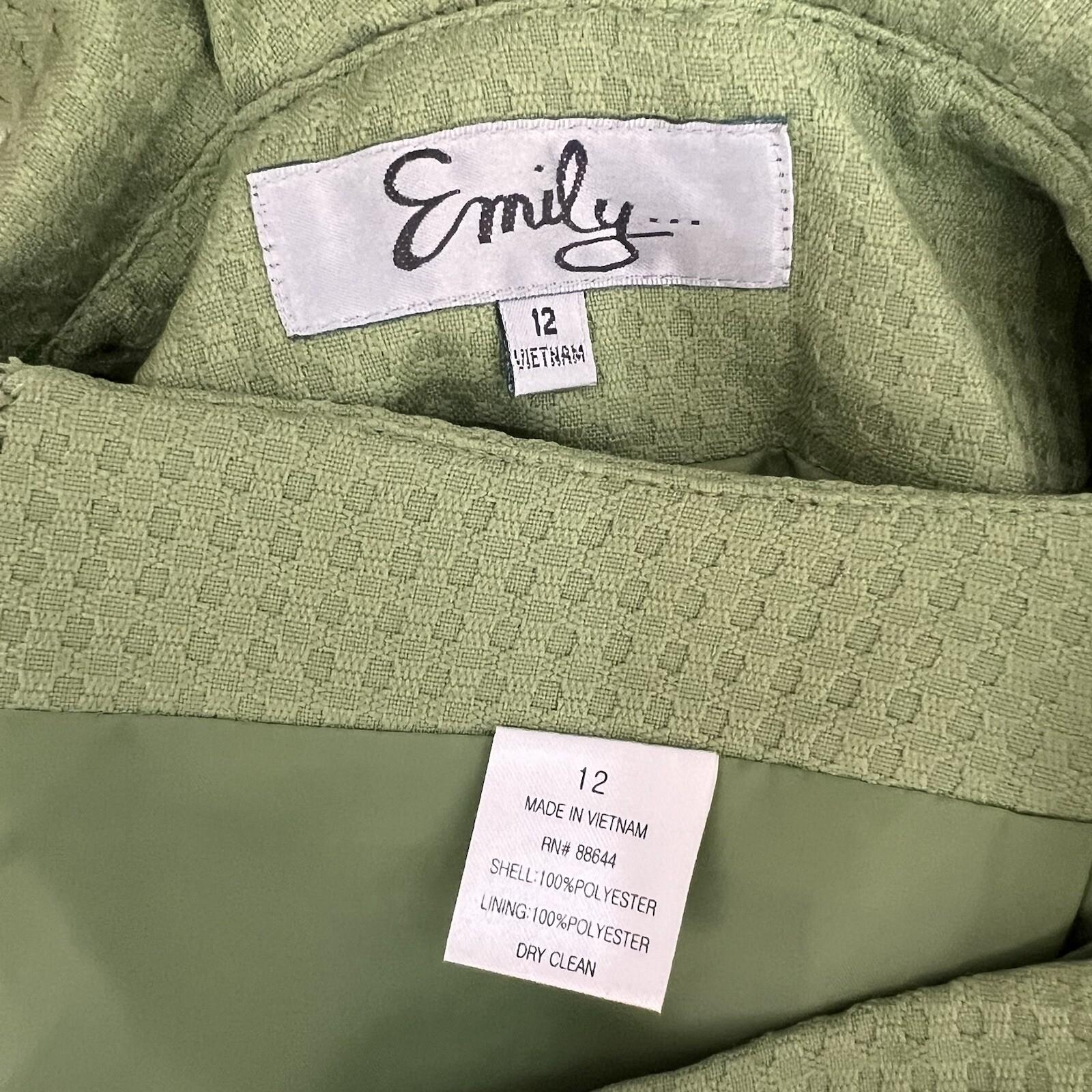 New EMILY 2PC Avocado Polyester Lined Ruffle Collar Cocktail Skirt Suit Size 12 (Copy)