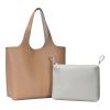 Madison West Faux Leather Long Handle Tote Bag Camel Roomy Removable Zip Pouch