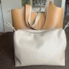 Madison West Faux Leather Long Handle Tote Bag Camel Roomy Removable Zip Pouch