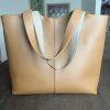 Madison West Faux Leather Long Handle Tote Bag Camel Roomy Removable Zip Pouch