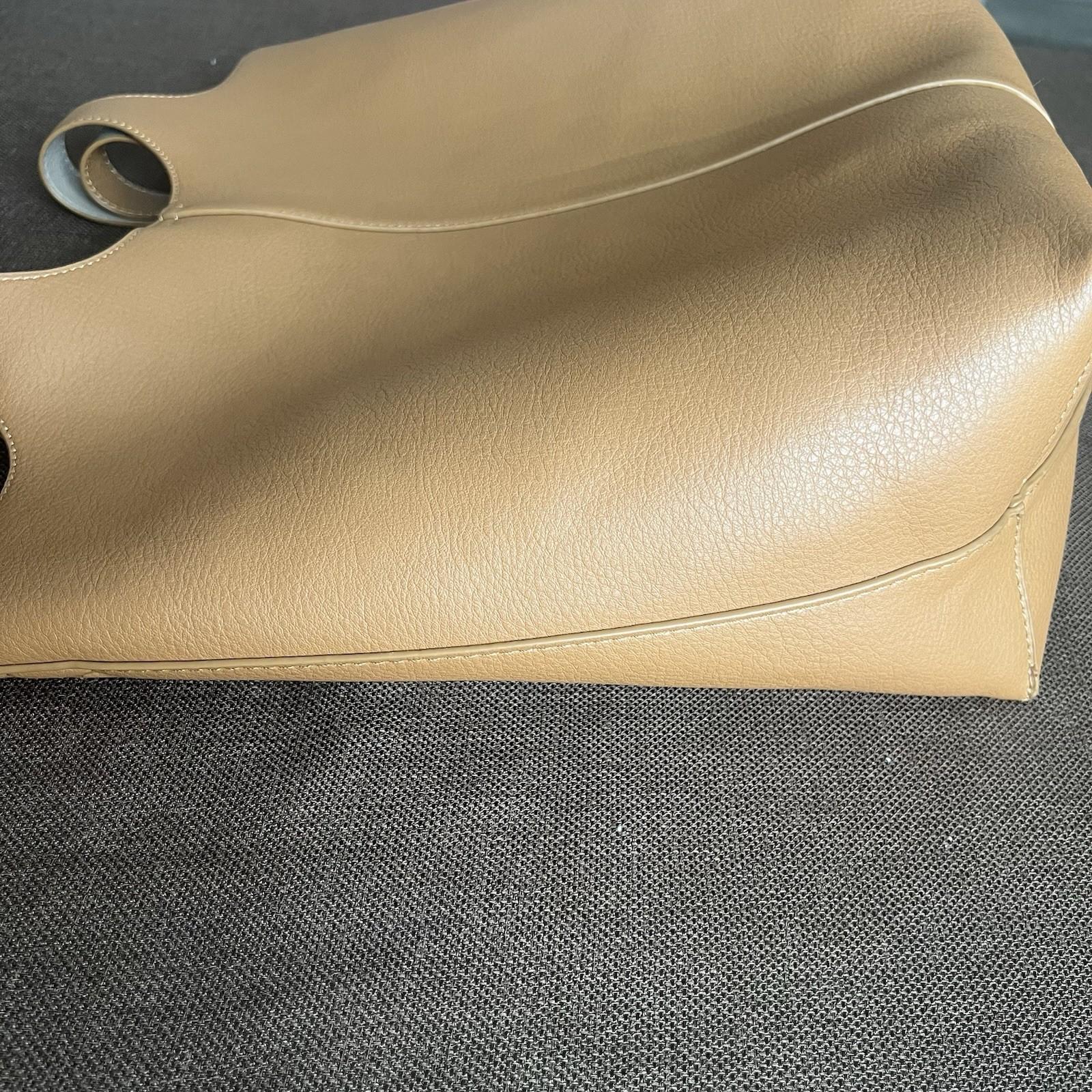 Madison West Faux Leather Long Handle Tote Bag Camel Roomy Removable Zip Pouch