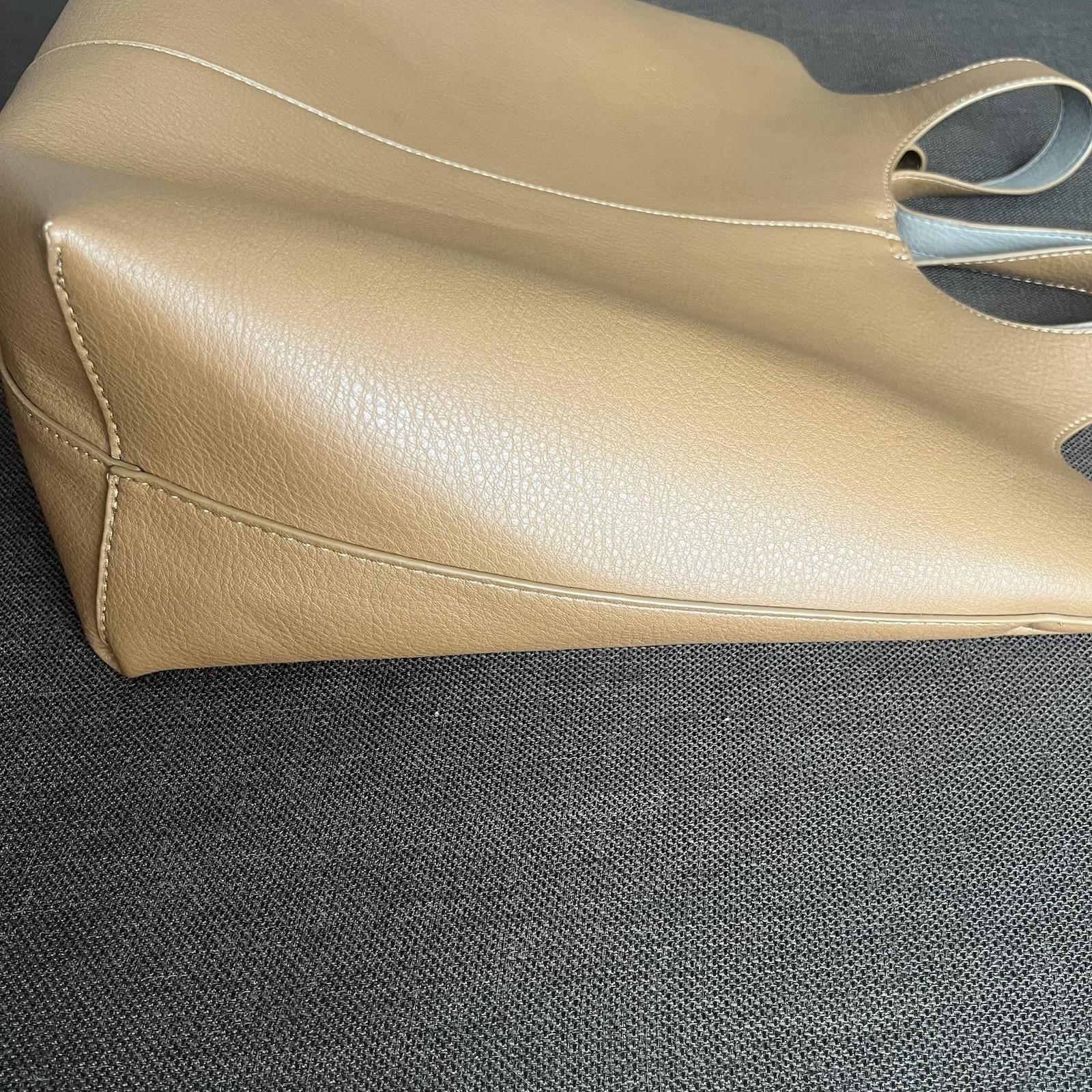 Madison West Faux Leather Long Handle Tote Bag Camel Roomy Removable Zip Pouch