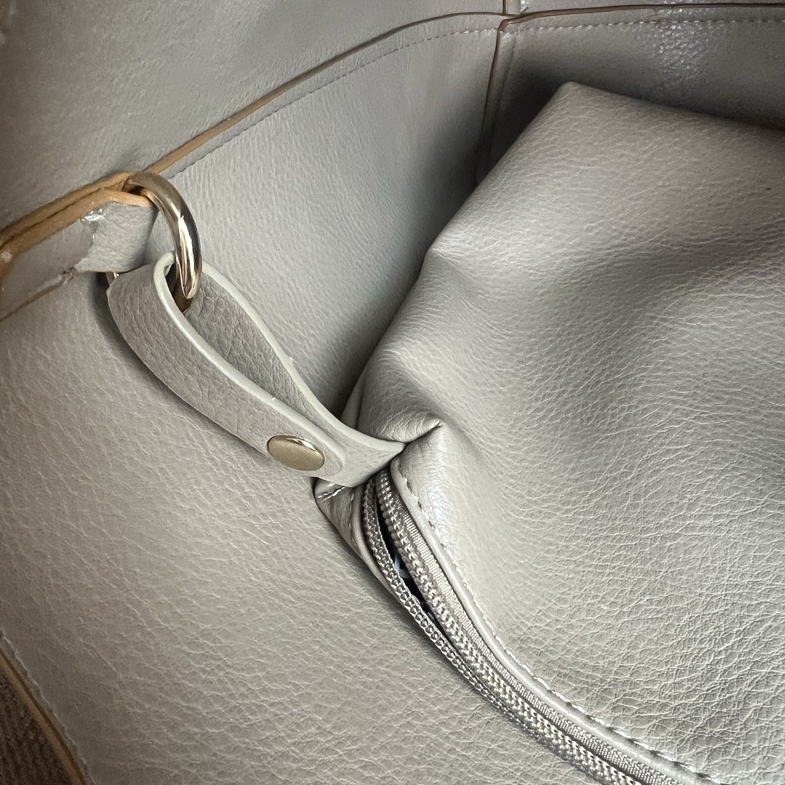 Madison West Faux Leather Long Handle Tote Bag Camel Roomy Removable Zip Pouch
