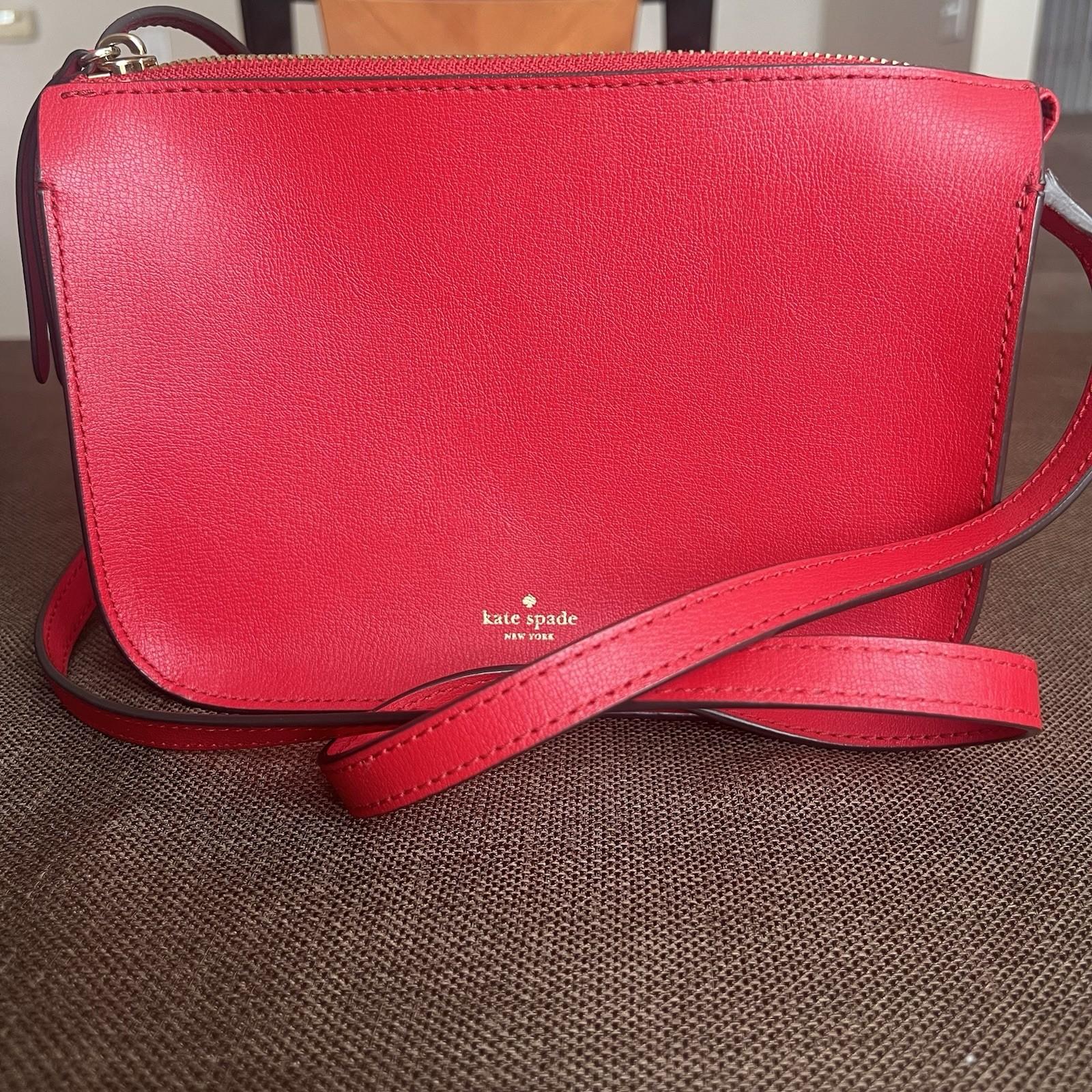 Kate Spade NY Leather Crossbody Bag Purse Red Adjustable Strap Pockets Small