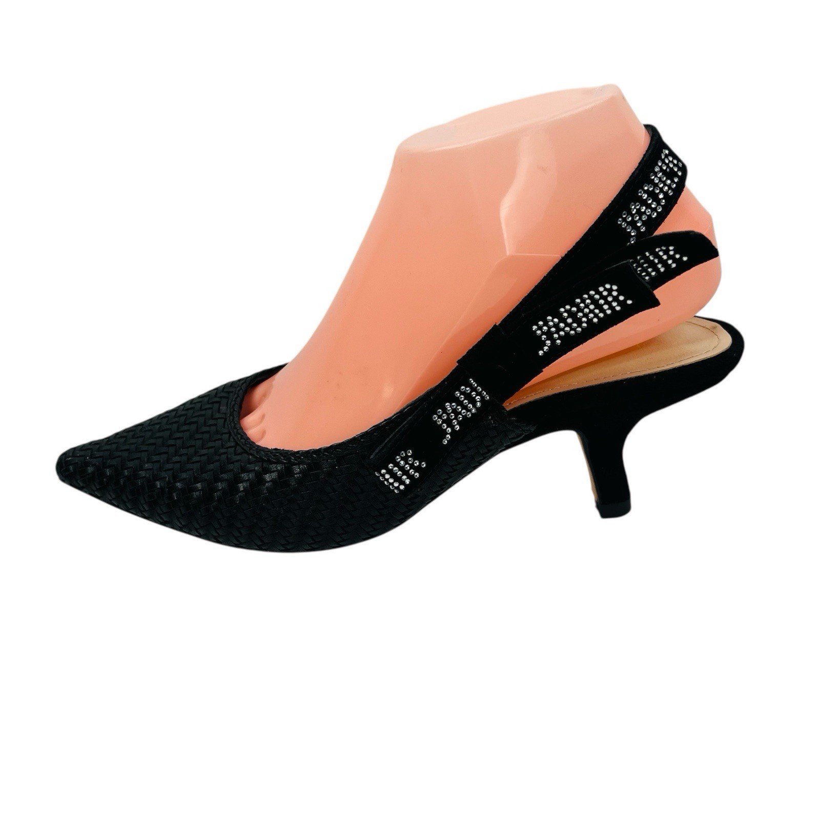 Christian Dior J'adior Slingback Pump 38 Black Leather Velvet Comma Heel Bow