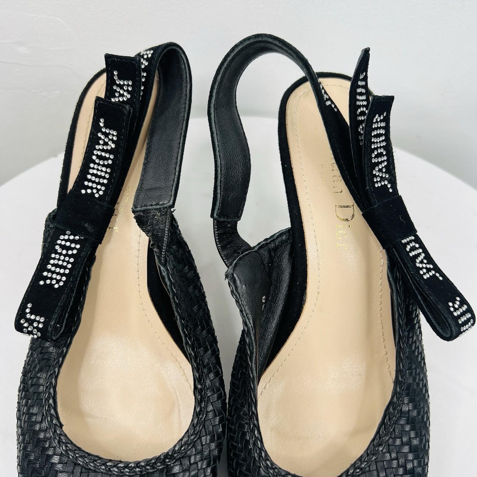 Christian Dior J'adior Slingback Pump 38 Black Leather Velvet Comma Heel Bow