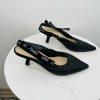 Christian Dior J'adior Slingback Pump 38 Black Leather Velvet Comma Heel Bow