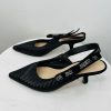 Christian Dior J'adior Slingback Pump 38 Black Leather Velvet Comma Heel Bow