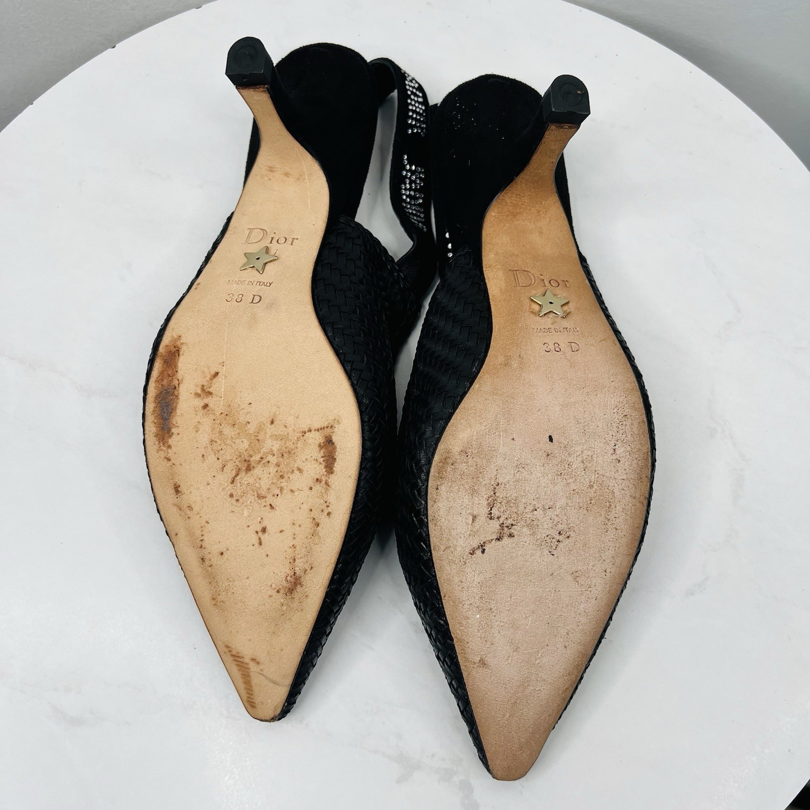 Christian Dior J'adior Slingback Pump 38 Black Leather Velvet Comma Heel Bow
