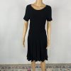 Theory Tight Knit Fit & Flare Dress Size M Pleat Tee Dress Black Prosecco
