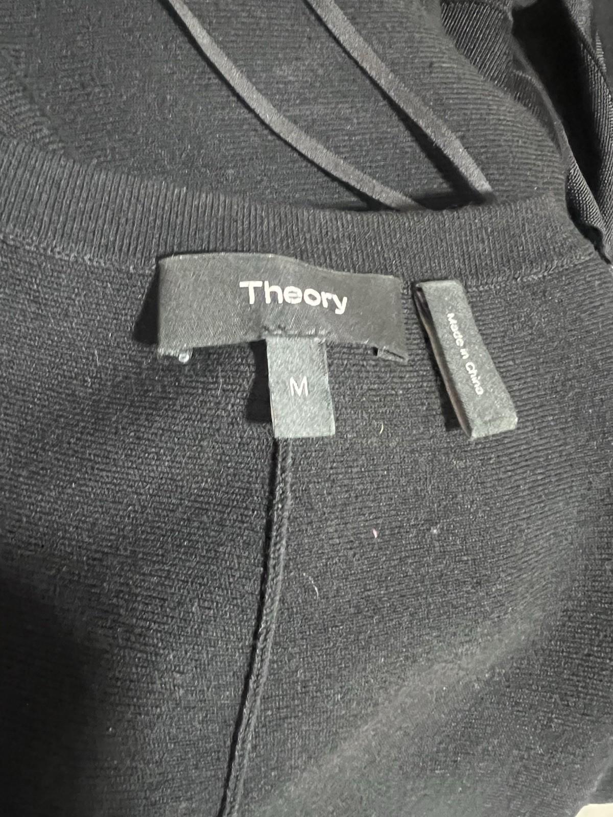 Theory Tight Knit Fit & Flare Dress Size M Pleat Tee Dress Black Prosecco