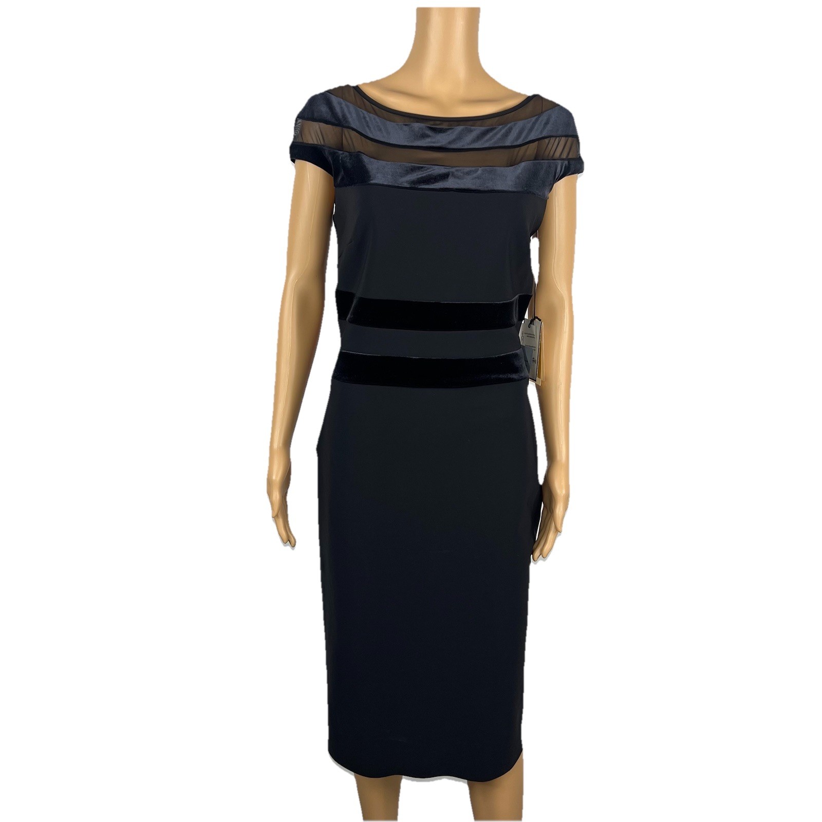 Chiara Boni La Petite Robe Velvet Lace Midi Dress Size 46 Black Stretch New