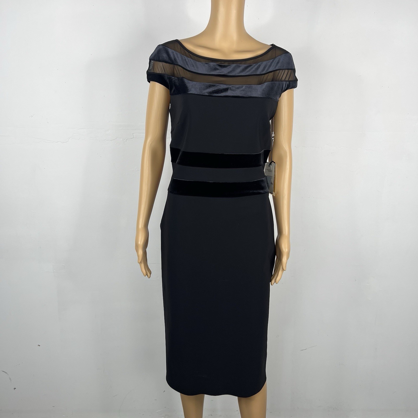 Chiara Boni La Petite Robe Velvet Lace Midi Dress Size 46 Black Stretch New