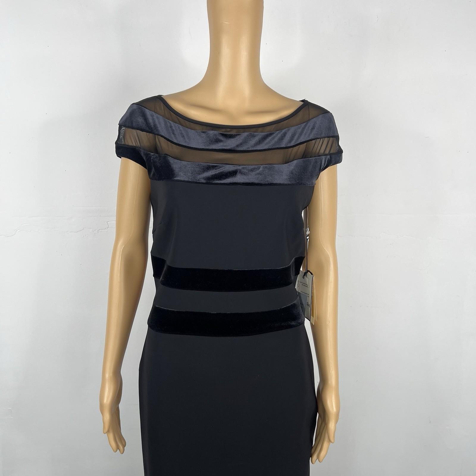 Chiara Boni La Petite Robe Velvet Lace Midi Dress Size 46 Black Stretch New