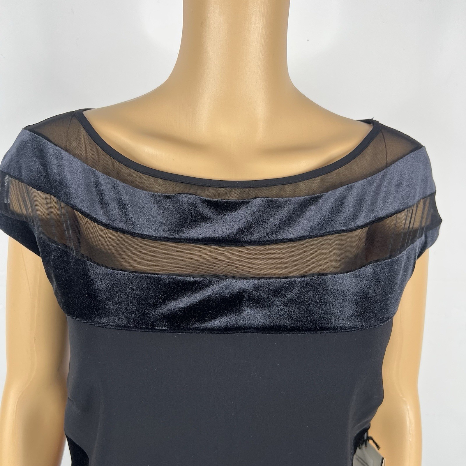 Chiara Boni La Petite Robe Velvet Lace Midi Dress Size 46 Black Stretch New
