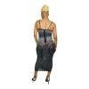 Posh By V Rhinestone Mesh Bodycon Sleeveless Dress Size L Midi See Through New