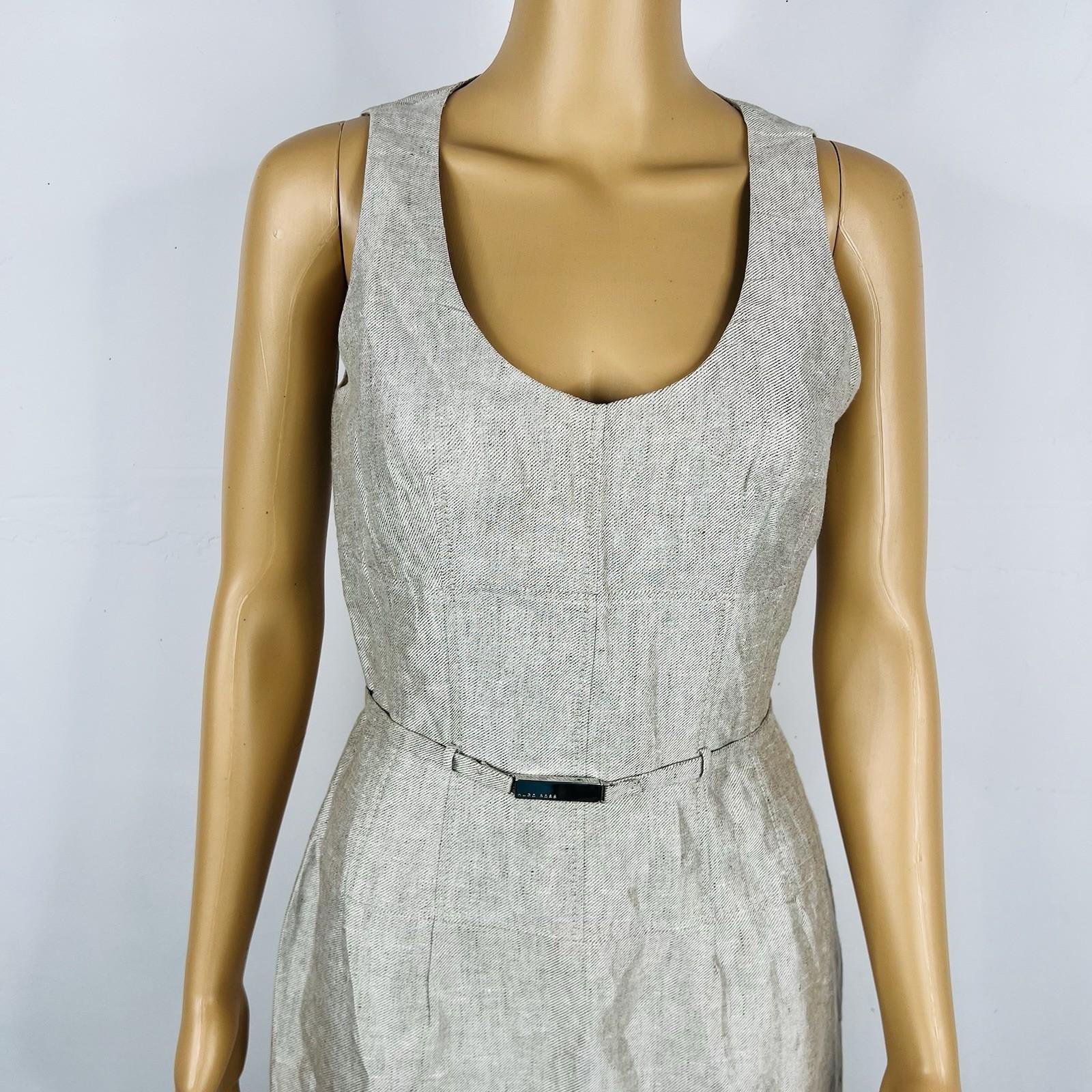 Hugo Boss Linen Dress Size 6 Beige Sleeveless Belted Dress Timeless