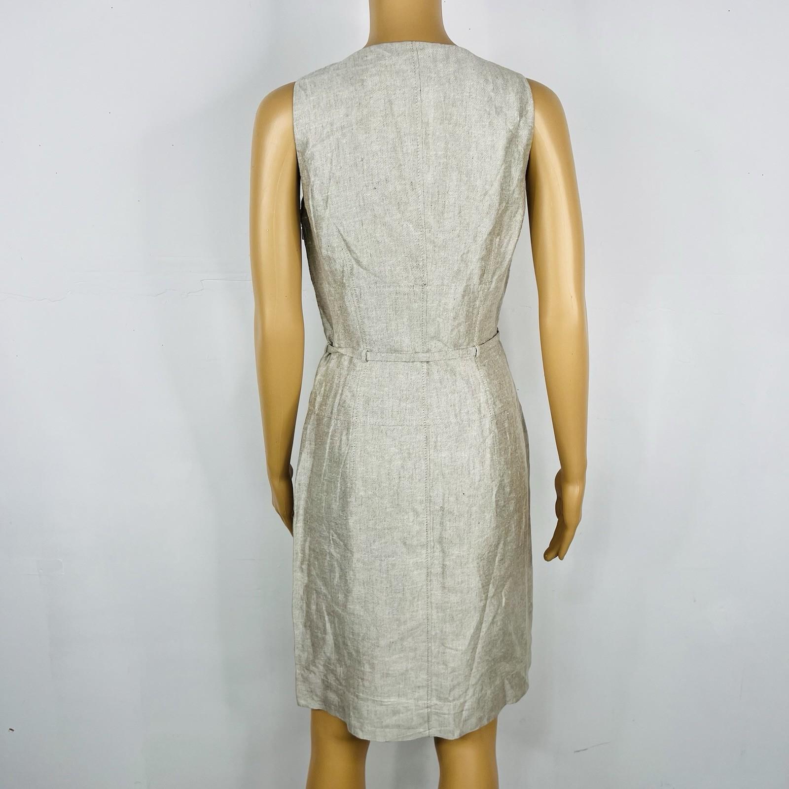 Hugo Boss Linen Dress Size 6 Beige Sleeveless Belted Dress Timeless