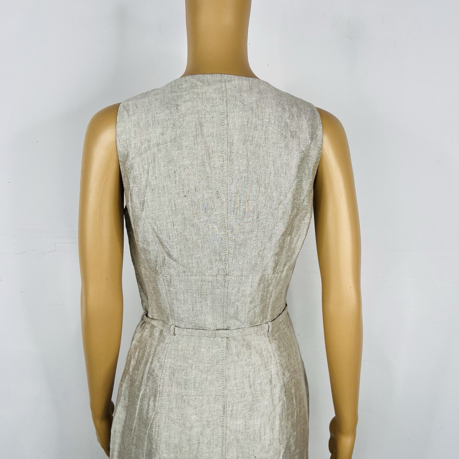 Hugo Boss Linen Dress Size 6 Beige Sleeveless Belted Dress Timeless