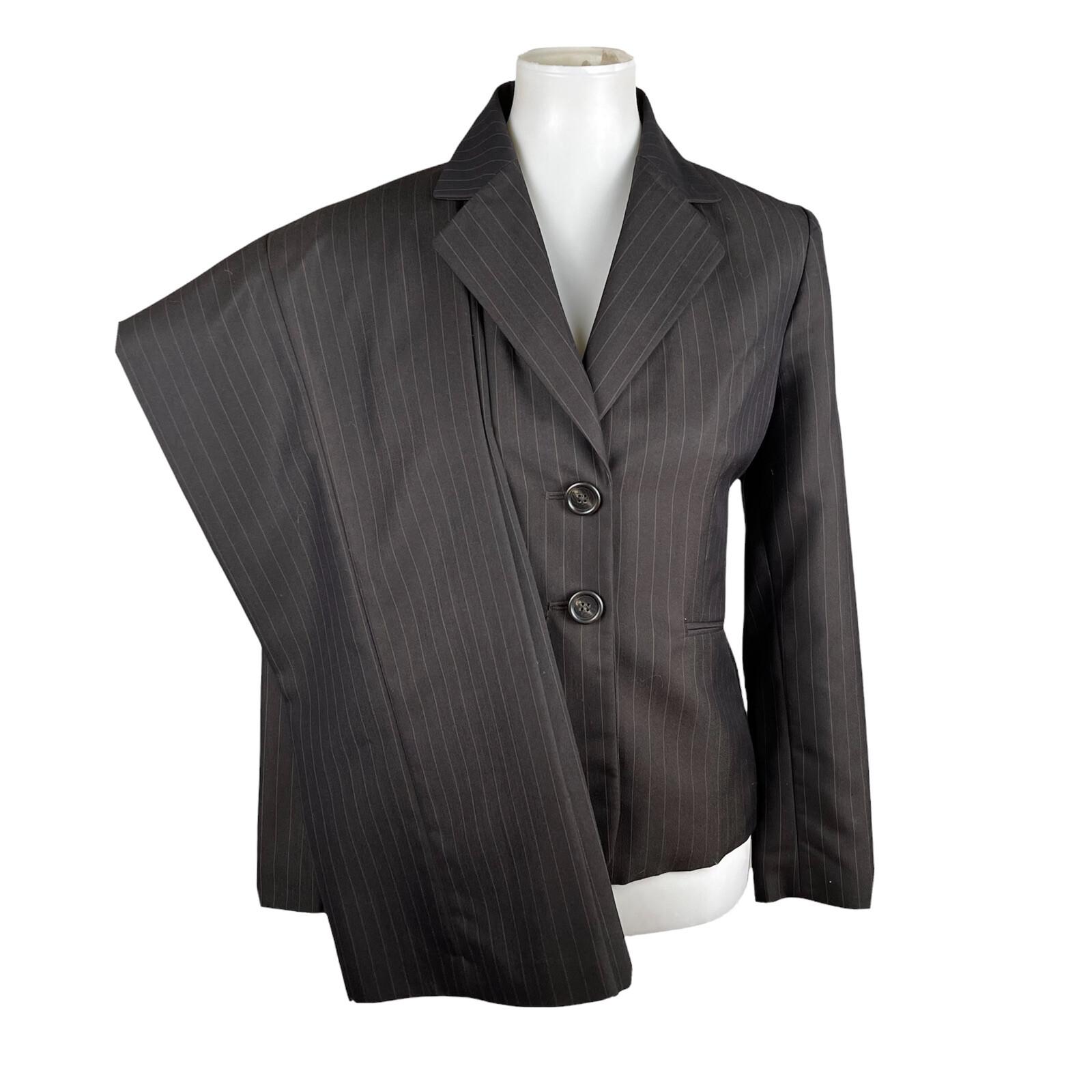 KASPER Women 2PC Chocolate Brown Striped Single Breasted Pant Suit Size 8P