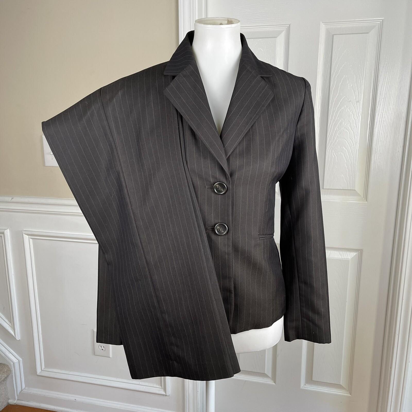 KASPER Women 2PC Chocolate Brown Striped Single Breasted Pant Suit Size 8P
