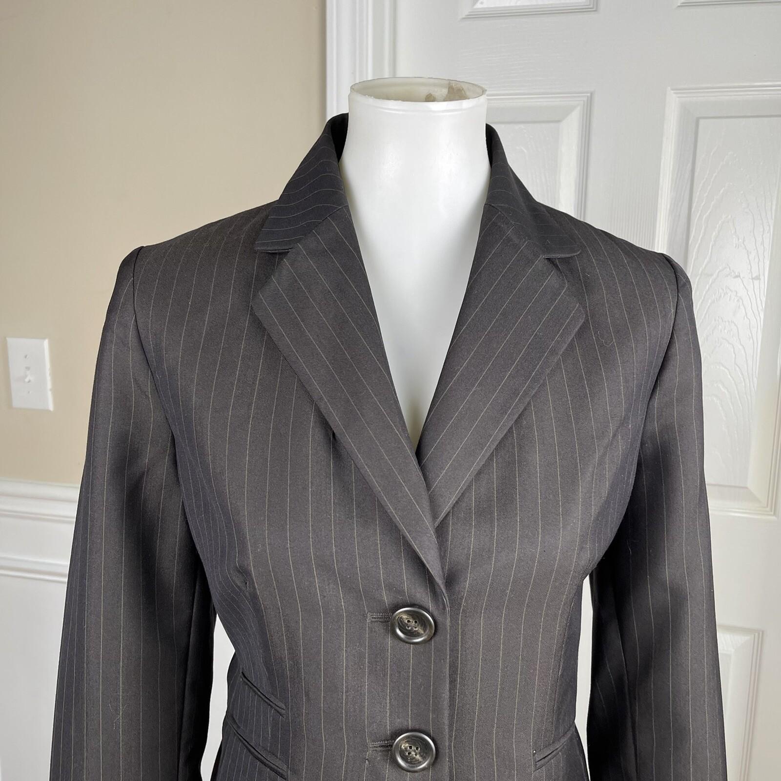 10-145.jpg KASPER Women 2PC Chocolate Brown Striped Single Breasted Pant Suit Size 8P