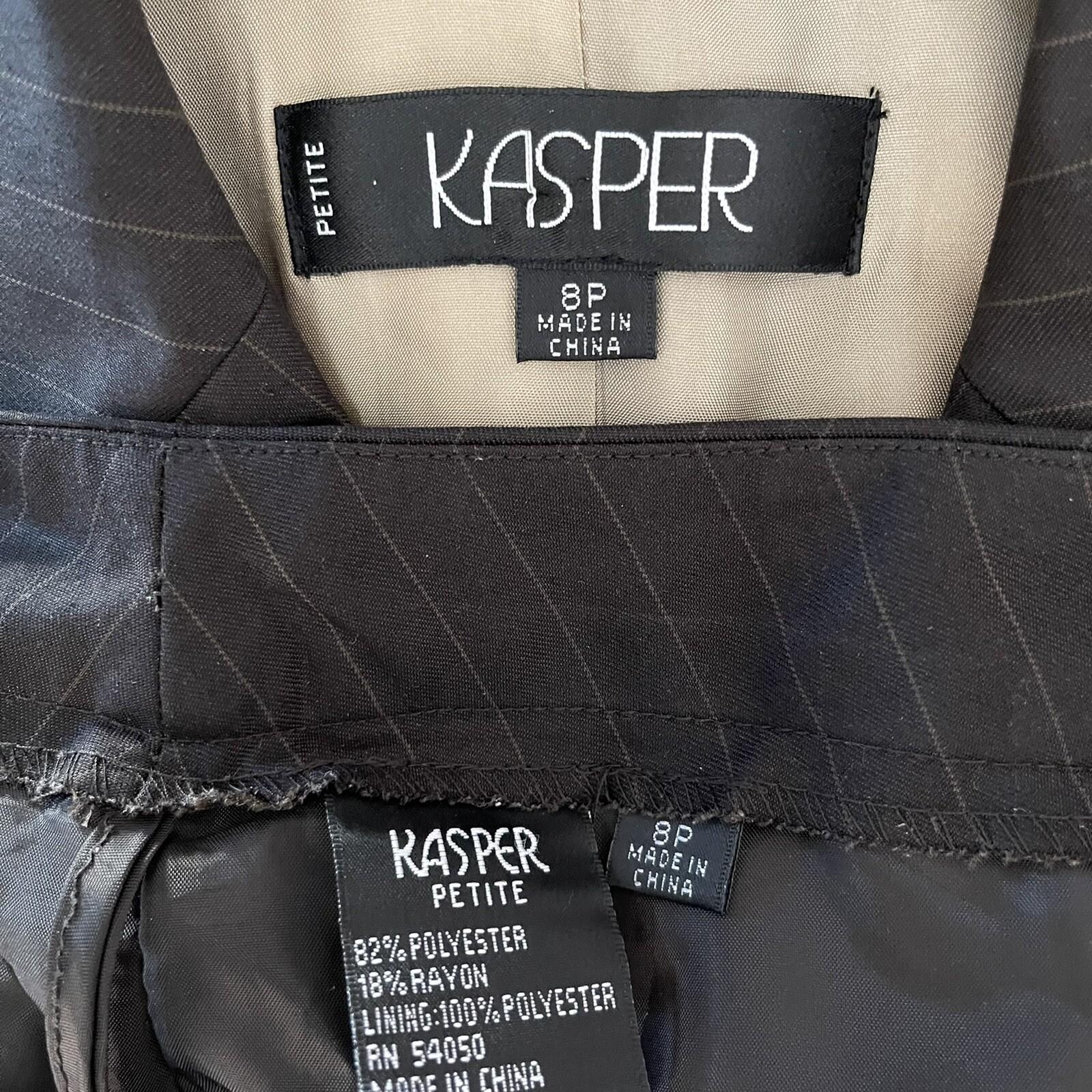 10-155.jpg KASPER Women 2PC Chocolate Brown Striped Single Breasted Pant Suit Size 8P