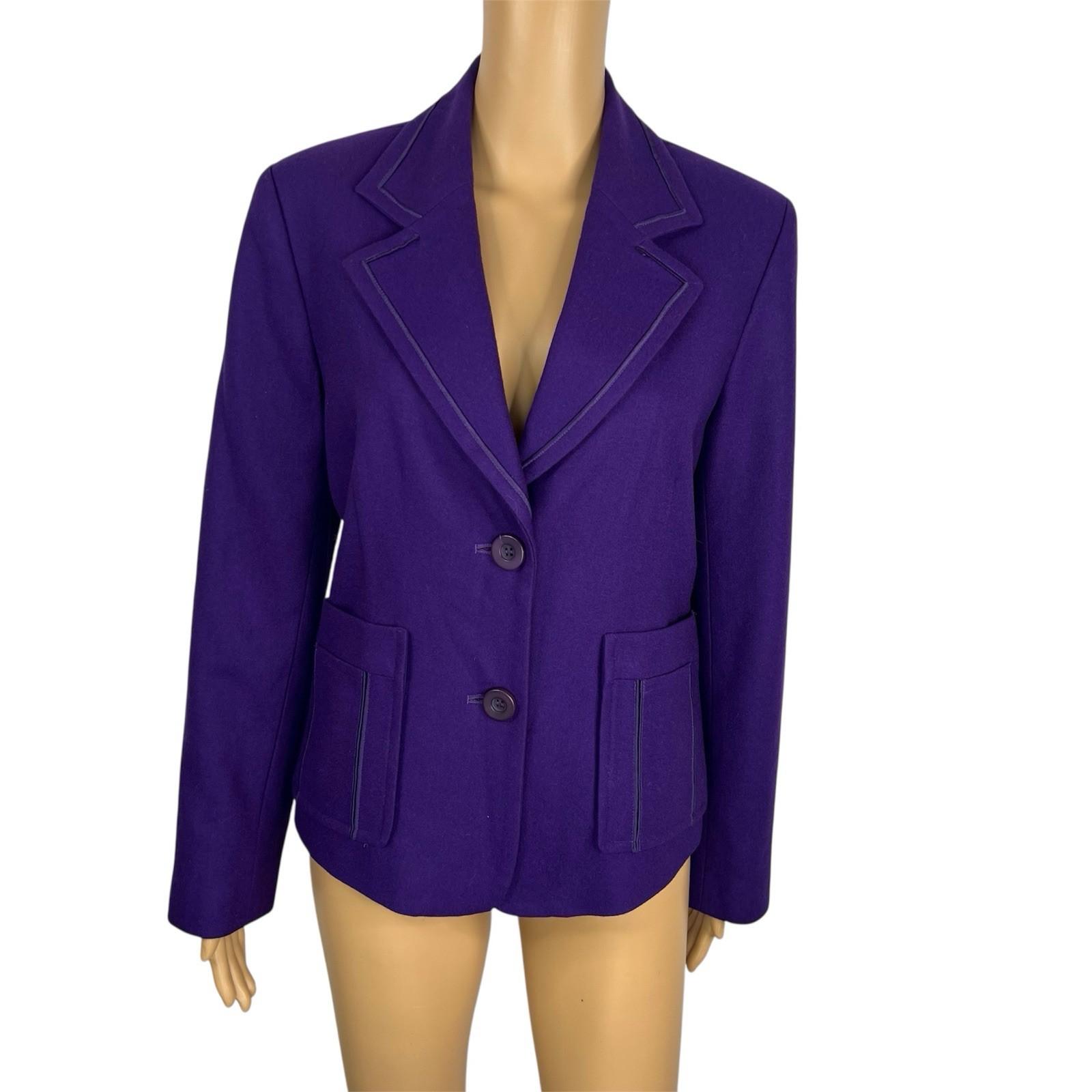 Harve Benard Wool Viscose Velvet Blazer Size 10 Purple Notch Collar Pockets