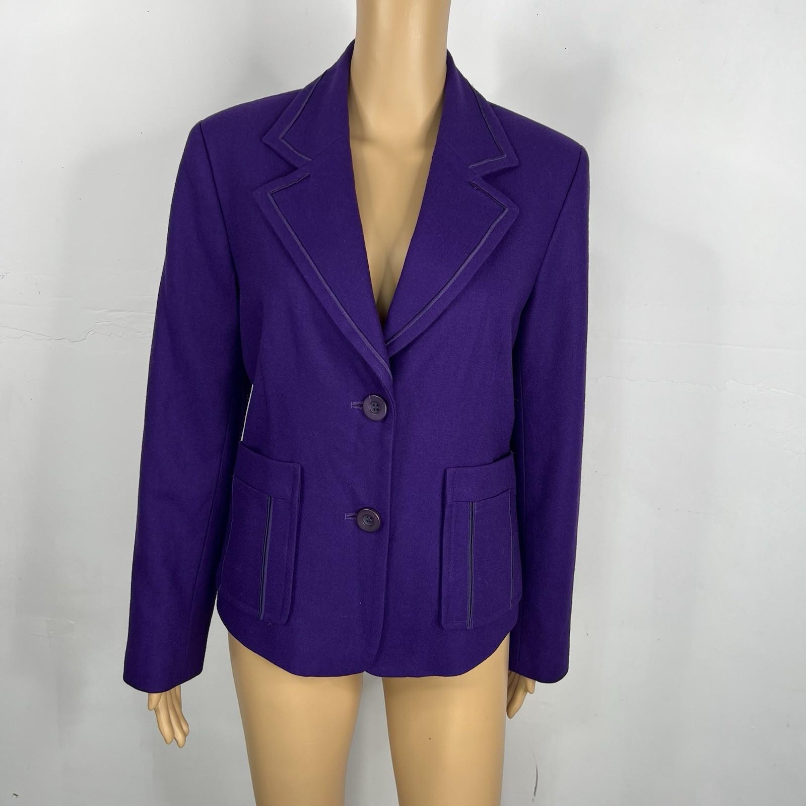 Harve Benard Wool Viscose Velvet Blazer Size 10 Purple Notch Collar Pockets